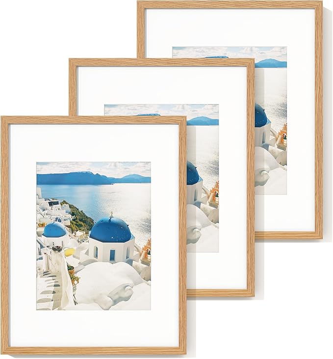 Axeman 16x20 Picture Frame with Mat for 11x14,Solid Oak Wood Poster Frame with Tempered Glass for Home Decor, Wooden 16x20inch Photo Frame for Art Photo and Prints, Wall Hook Included, Walnut 3 PCs