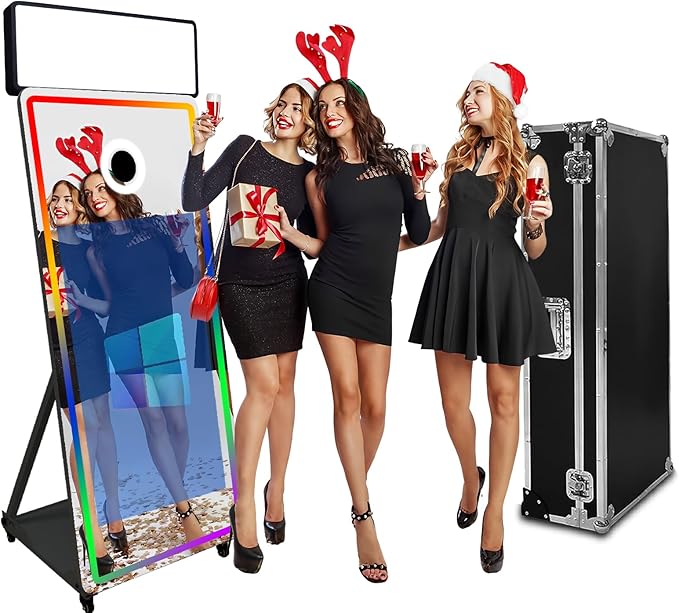 Magic Mirror Photo Booth,Mirror Photo Booth Interactive Touch Screen with Flight Case, Built-in Mini PC with Instant Print and Sharing for Event Party Wedding Rental (Black, 43''Screen)