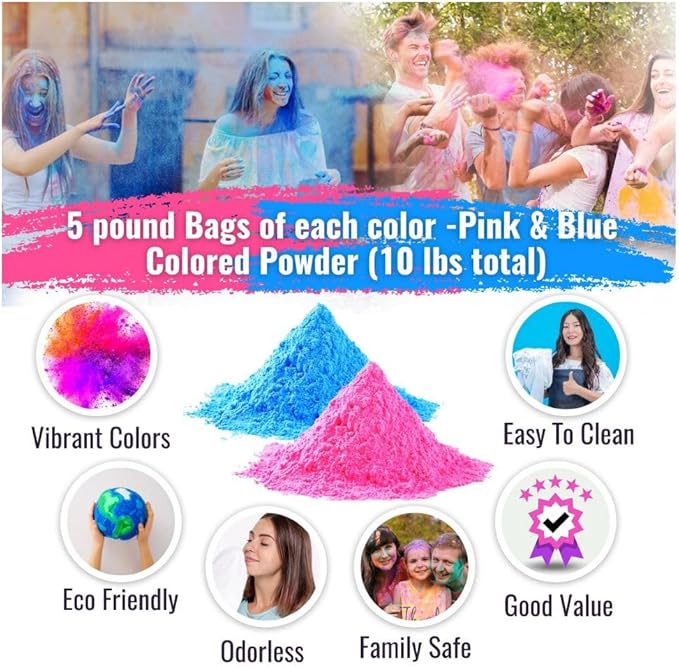 COLOR BLAZE Baby Gender Reveal Powder - Color Powder For Car & Motorcycle Burnout, Toss, Photoshoot, Party & Festival - Pink & Blue - Combo Pack of 2 Bags - 10 Pounds in Bulk (5 Pounds Each)