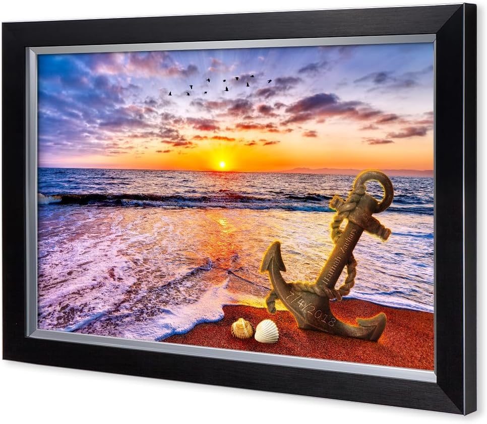 IPIC - "Anchored in Time Personalized Framed Wall Art, Custom Beach Sunset Canvas Print with Name and Date, A Personalized Gift for Couple, Wedding, or Anniversary, Coastal Home Decor