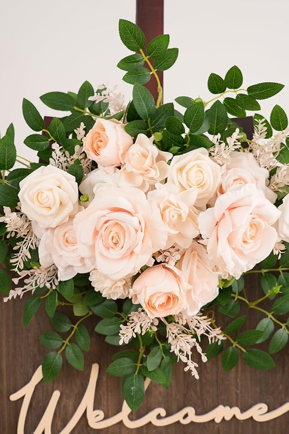 2pcs Babypink Deluxe Welcome Sign Artificial Flowers Wedding Backdrop Garland Hanging Floral Arrangements for Ceremony Reception Entryway Board Sweetheart Table