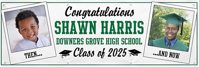 Let's Make Memories Personalized 8ft Graduation Banner - Graduation Party Decorations - Customized Congratulations Banner - Class of 2025 - Indoor/Outdoor Vinyl - How Time Flies - Green - 8 ft