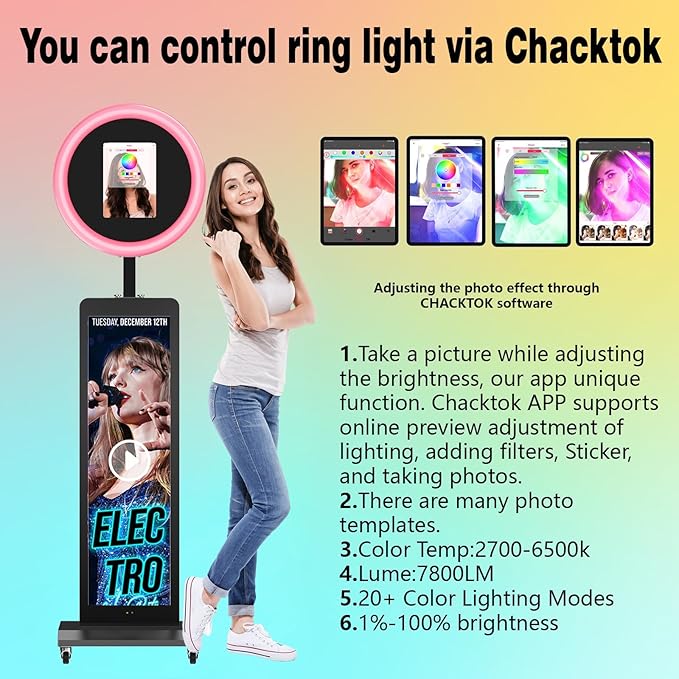 HARZHI Portable Photo Booth Compatible with Ipad, for Ipad Photo Booth Shell Stand Stand Provide Chacktok Photo Booth Software for Party and Wedding, Free Custom Logo, Flight Case