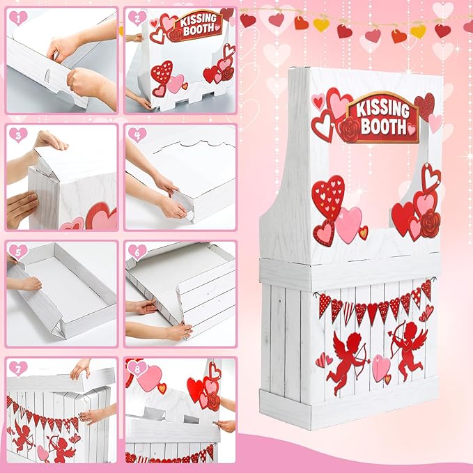 Valentine's Kissing Booth 54 x 28 in Valentines Photo Prop Kissing Booth Stand Cardboard Cutout Decorative Sign for Carnival Romantic Wedding Party Outdoor Decorations(Cupid)
