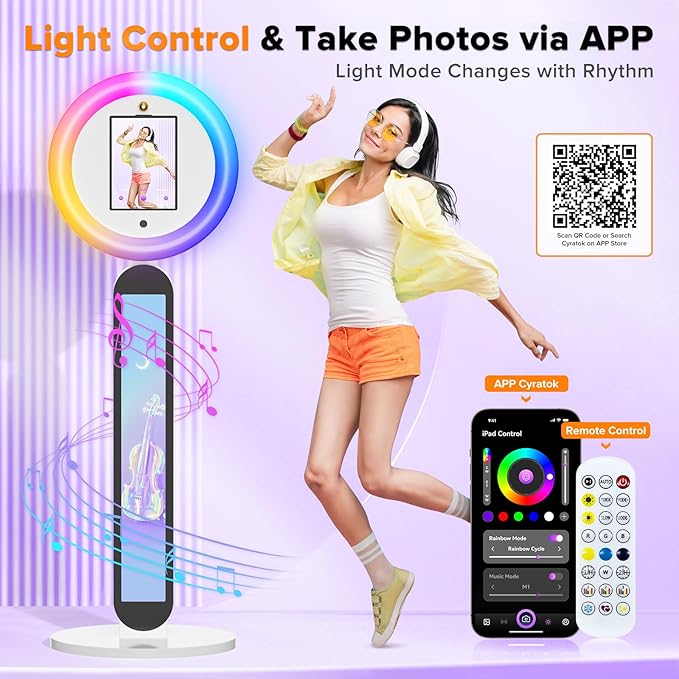 Portable Photo Booth Machine for iPad 10.2in 10.9in 11in 12.9in 13in, Software Remote Control Selfie Photobooth Logo Custom with Light Ring Flight Case