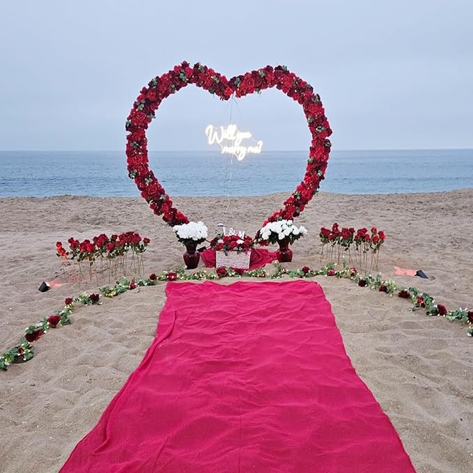 7FT Metal Heart Arch Double Heart Shaped Balloon Stand Wedding Arch for Proposal Ceremony Valentine's Day Birthday Party Baby Shower Decoration (White)