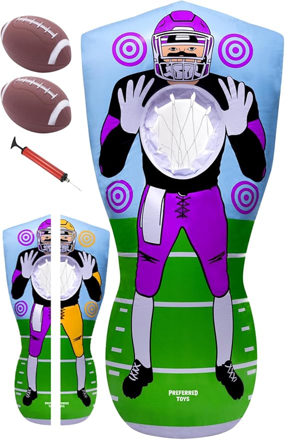 Inflatable Football Target – Double-Sided Toss Training Game with Mini Footballs – Super Bowl Party Game for Kids and Adults – Indoor & Outdoor Backyard Fun – 65 Inch