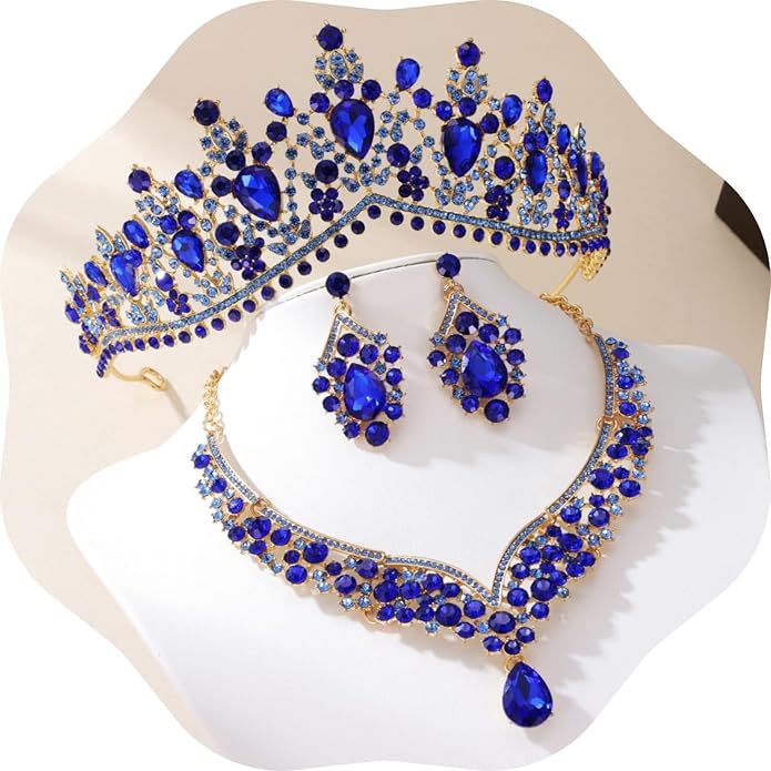 Kamirola Tiaras and Crowns for Women,Tiaras Earrings Necklace, Crystal Bridal Jewelry Set, Costume Party Halloween Prom Pageant Jewelry for Women (TR22)