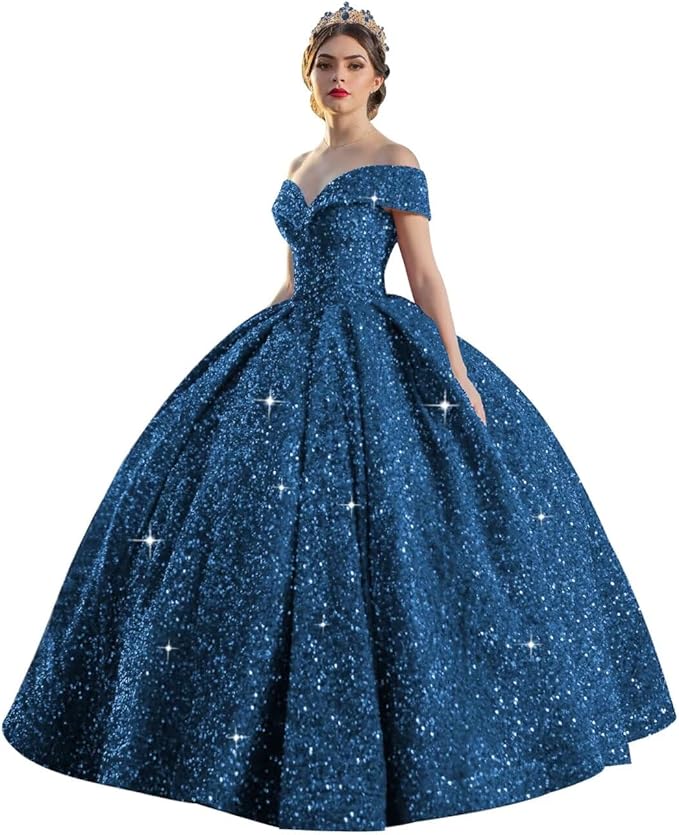 TRHTX Sparkly Sequin Quinceanera Dresses 2024 Off Shoulder Ball Gown Long A-line Sweet 16 Dresses
