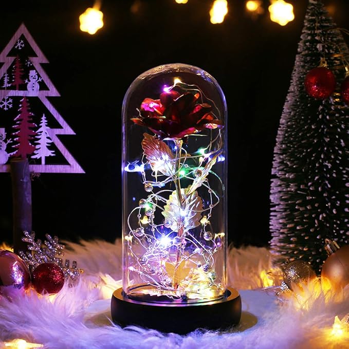 Valentines Day Gifts for Her,Valentines Gifts for Women,Flowers for Delivery Prime,Flower Galaxy Artificial Flower Light Up Rose in A Glass Dome,Anniversary Mothers Day, Birthday Gifts