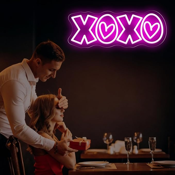 XOXO Neon Sign, Hot Pink LED Light with Romantic Heart Accents for Lover Valentine Gifts, Bedroom Wall Art, Valentine’s Day Gift, Romantic Home Decor, Couples Gift 15″ × 5.7″