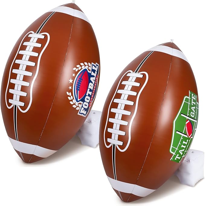 Bencailor 2 Pcs Giant Football Party Decoration Jumbo Inflatable Football with Tee Set for Game Large Blow up Footballs for Sport Birthday Party Indoor Outdoor Lawn Yard Decor(47 Inch)