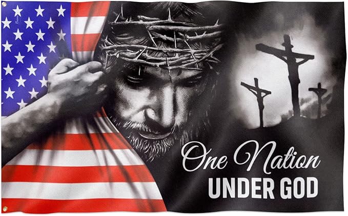 FLAGWIX 3x5 Patriotic American Flags for Outside, One Nation Under God American Jesus Flag - Double Sided, Heavy Duty Canvas, Fade Resistant - Home Decor Indoor, Outdoor Decor Flag with Grommets