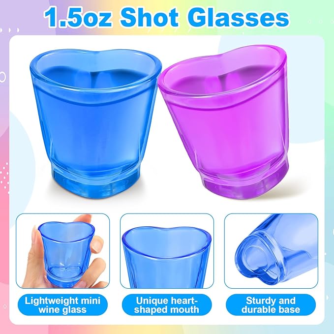Sabary Valentine's Day Heart Shot Glasses Bulk, 36 Pack 1.5 oz Thick Glass Colorful Shot Glasses for Valentine Galentine Party Supplies, Party Favors, Table Decor
