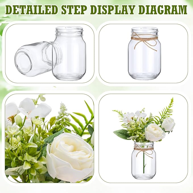 XunYee 10 Set Mason Jar Table Centerpiece with Flower Mason Jar Flower Centerpiece Vases Decor for Engagement Party Bridal Shower Centerpieces Wedding Reception Table Decor(Rose)