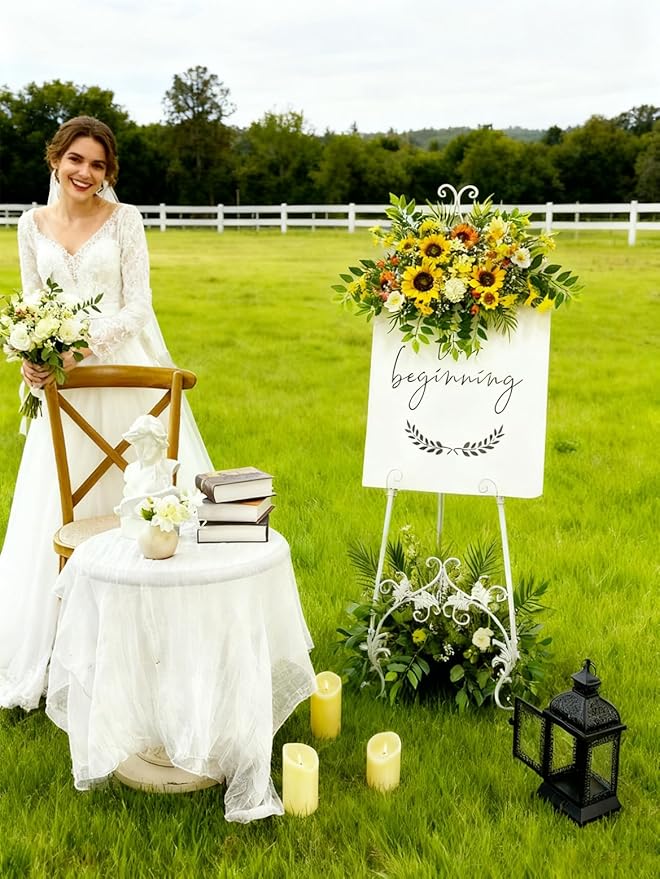 Artificial Flowers, Wedding Decor，Flower Garland Be Suited to Banquet, Party, Reception Entrance Welcome Sign and Background Decoration (Sunflower)