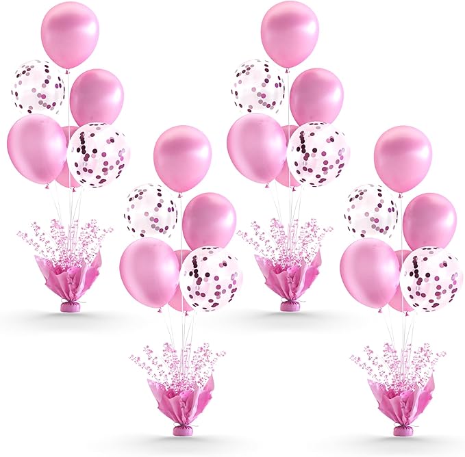 4 Set Pink Table Balloons Foil Spray Centerpiece with Pink and Confetti Balloons Stand Kit for Birthday Party Girls Baby Shower Wedding Bridal Shower Prom Graduation Table Decorations