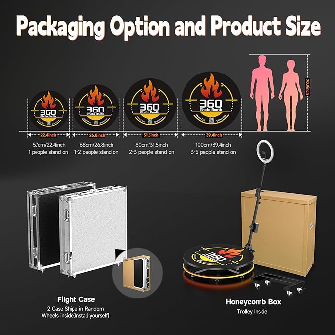 360 Photo Booth Machine with Software App Remote Control 360° Auto Slow Rotation Shooting for Events, Weddings and Parties, Standing for 2-4 Person（27in-CD+Flight Case）