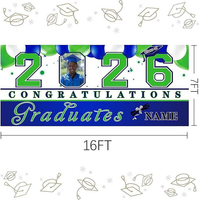 Custom Photo Graduation Garage Door Banner Personalized 2026 Grad Banner 7x16ft Porch Door Sign Decoration Outdoor Photo Booth Backdrop Party Supplies(Navy Blue)