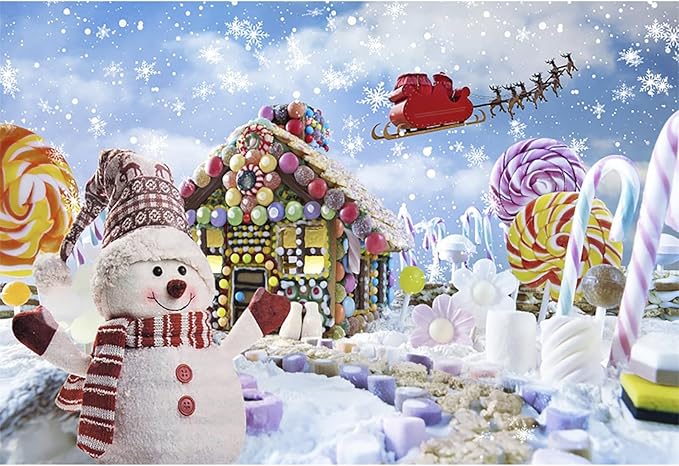 Baocicco 10x8ft Christmas Candy Cane Backdrops for Photoshoot Snowman Candy Land Snowflake Gingerbread House Photo Backdrop Merry Christmas New Year Eve Party Supplies Winter Holiday Photo Props