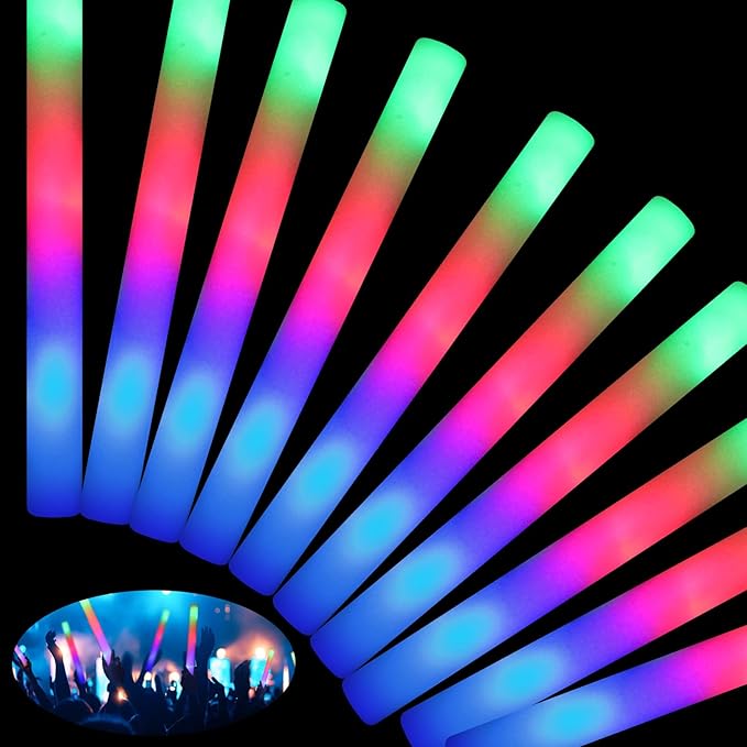 200PCS Foam Glow Sticks with 3 Modes Colorful Flashing, LED Light Sticks, Glow Sticks Party Pack for Wedding, Raves, Concert, Party, Christmas Supplies