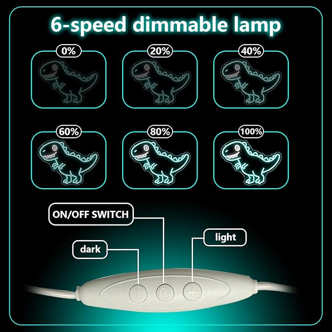 Dinosaur LED Neon Light Sign, Dinosaur Neon Signs for Boys Room Decor Dino Night Lamp Light for Party Bedroom Nursery Classroom Decorations Christmas Birthday Gift Dimmable USB Powered(15.8“*13.4")