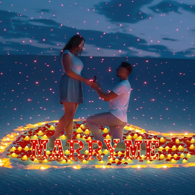 Hortsun Marry Me Light up Letters Proposal Decorations Will You Marry Me Sign Rose Petals 24 LED Candles Romantic Night Light for Proposal Engagement Wedding Anniversary Valentine's Day(Red, Yellow)