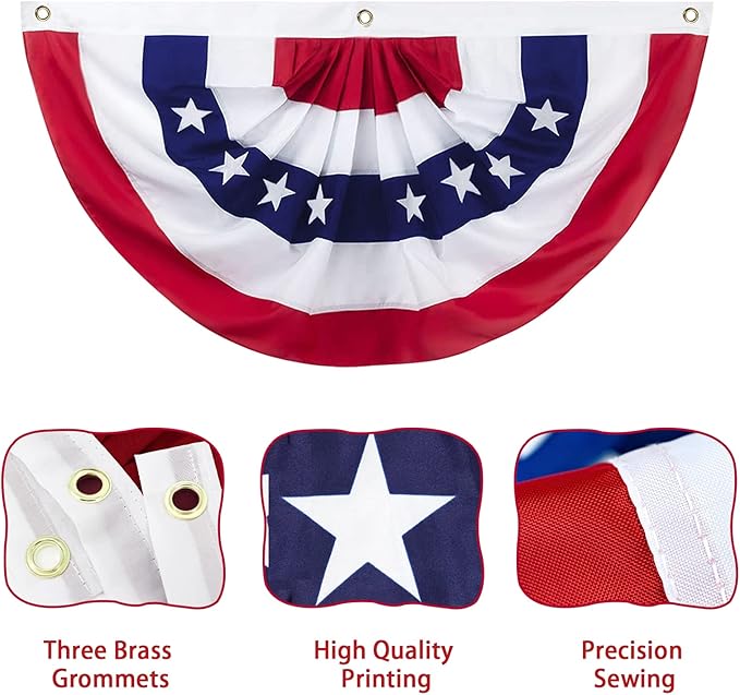 2 x 4 Ft American Pleated Fan Flag, USA Patriotic Half Fan Bunting Flag, Decoration Flags (red-6pcs)