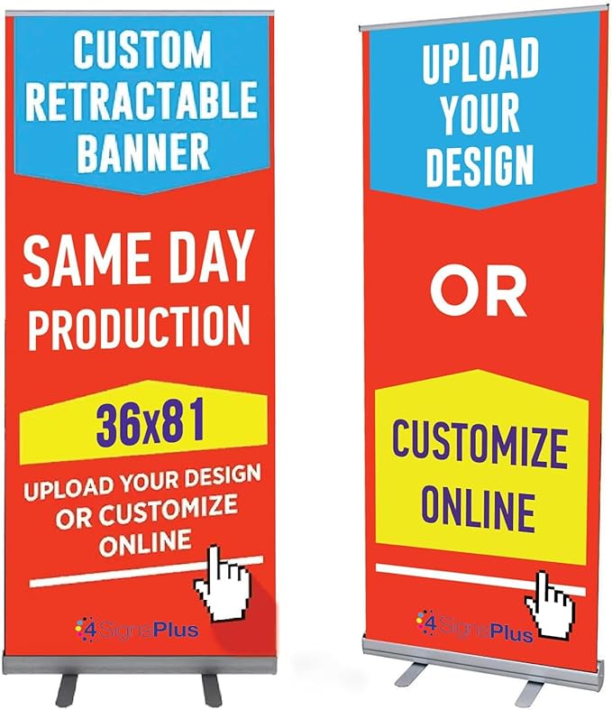 Custom Retractable Banner with Aluminum Frame - Portable, Durable & Easy Setup - For Events, Promotion & Advertising (Silver Stand, 36"x81")