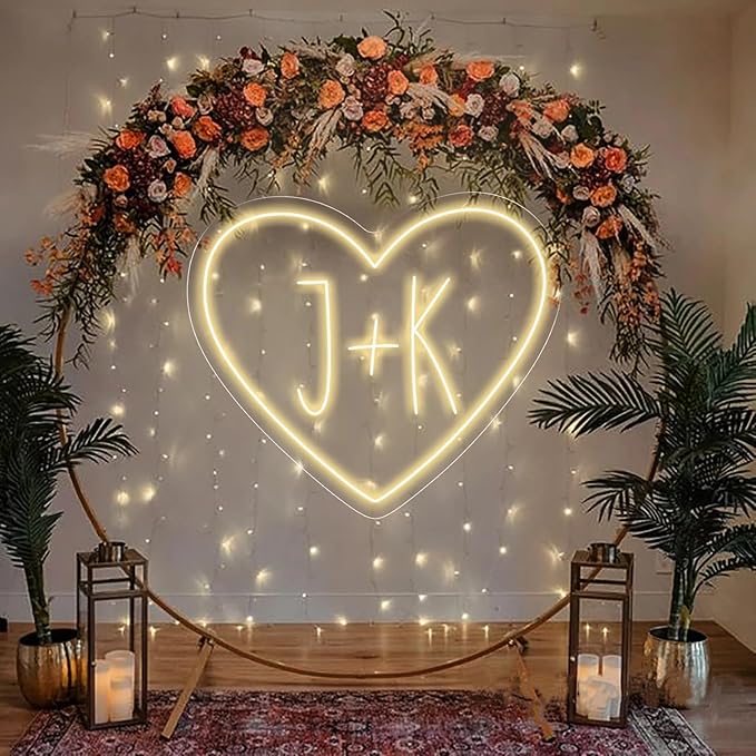 Custom Wedding Initials Neon Sign Couple Initials LED Heart Neon Light Up Sign for Wedding Engagement Party Backdrop Wall Decor Personalized Gifts