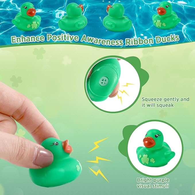 200 Pcs St. Patrick's Day Rubber Ducks Green Shamrock Rubber Duck 1.4 Inch Mini Float Toys for Pool Irish Party Favors Birthday Gift Exchange