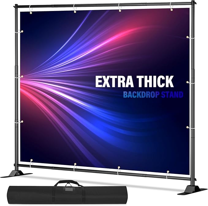 10 x 8 Backdrop Banner Stand with Extra Thick Tubing, Heavy Duty Adjustable Step and Repeat Stand for Photography, Portable Trade Show Banner Frame with Carring Bag