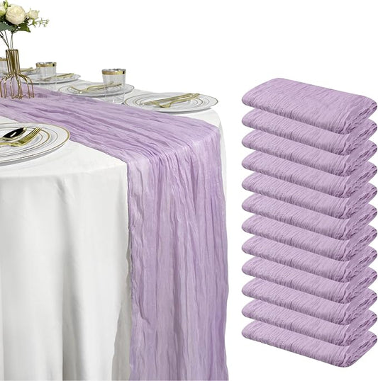12 Pack Lilac Purple Cheesecloth Table Runner – 10FT x 12pcs Boho Gauze Table Runners for Spring Wedding, Birthday, Fairy Garden Bridal Shower Decor