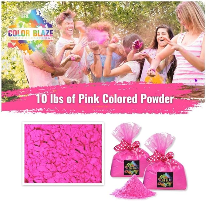 Color Blaze Baby Gender Reveal Color Powder - 10lbs of Pink Colored Powder - For Girl - Use in Color Blasters, Car Burnout, Exhaust, Toss, Photoshoot & Party - Pack of 2 Bags of 5lbs Each - Pink