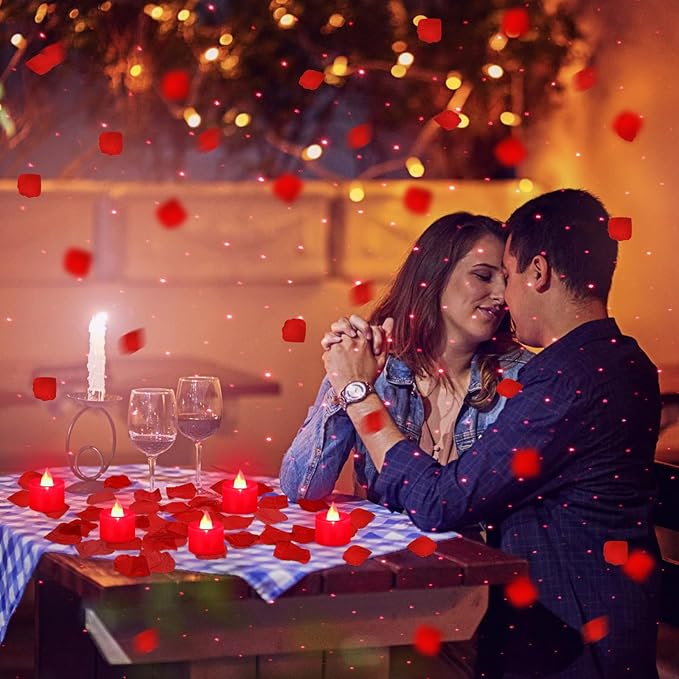Hanaive 8000 Pcs Artificial Rose Petals with 120 Pcs Flameless LED Tea Light Candles Set Romantic Special Night Decorations for Proposal Anniversary Wedding Valentines Decor(Red)