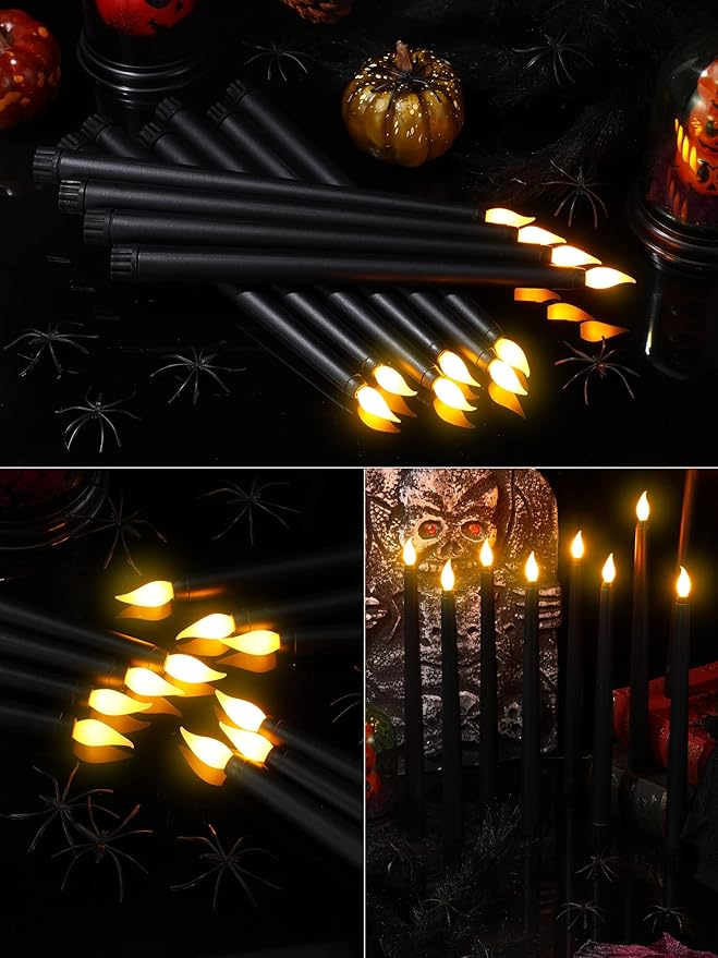 Retisee 30 Pcs 11 Inch Flameless Taper Candles LED Candles Bulk Battery Operated Taper Candle Flickering LED Candlesticks for Valentines Birthday Wedding Party Decor (Classic Style,Black)