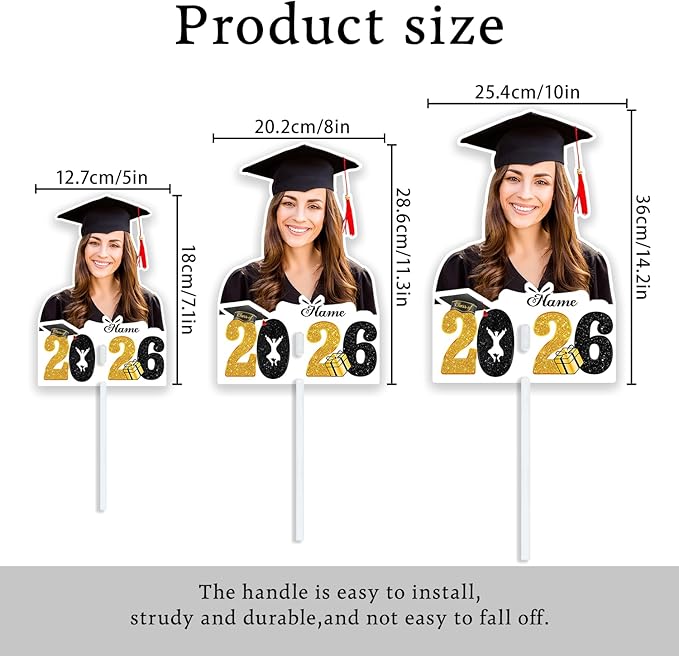 Personalized Graduation Face Fan 2026 Grade Custom Double Sided Face Cutout Fan with Handle Photo Booth Prop Party Supplies(B-Black and Gold,12pcs)