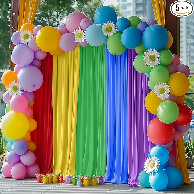 10x7FT Rainbow Backdrop Curtains, Wrinkle-Free Polyester Fabric with Rod Pockets, Colorful Party Decoration for Weddings, Birthdays, Engagements,Graduation and Holiday Photo Booth Props