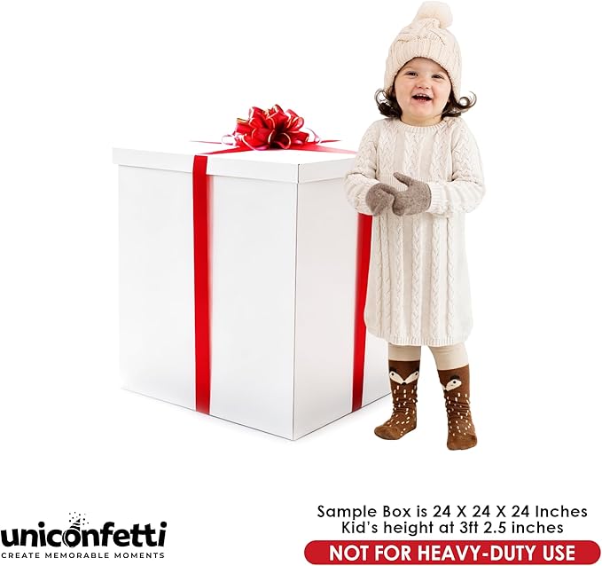 Giant Gift Box White 24x24x24in JUMBO Extra Large Cardboard Decorative Box with Lid for Birthday Surprise, Pregnancy Announcement, Gender Reveal, Valentine's Day, Chinese New Year & Other Celebrations