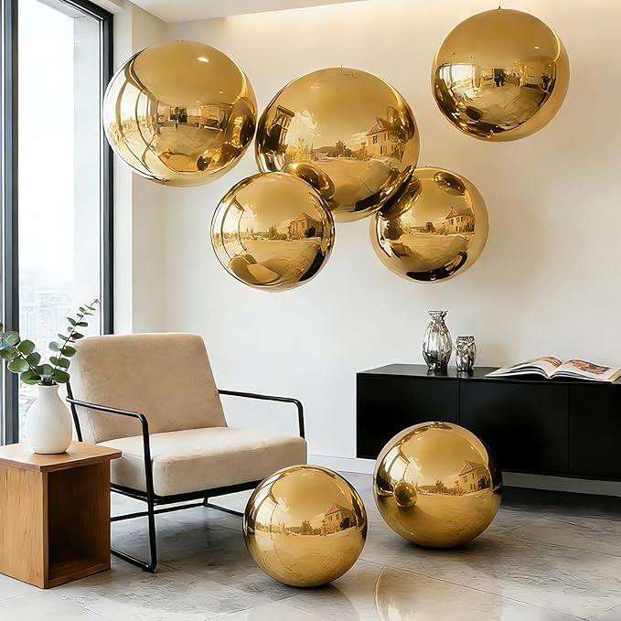 Inflatable Mirror Ball Shiny Balls Large Hanging & Standing PVC Disco Bubble Balloon For Christmas, Birthday, Party, Wedding, Decoration, Other Events (Gold, 1 Pcs 47.2in Without Pump)