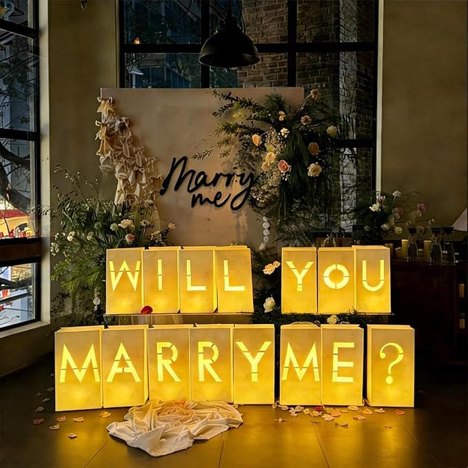 NEXAGEBIUS Will You Marry Me Marriage Proposal Decorations Luminary Bags Light Up Letters Sign Decor 2000 Rose Petals and Candles Set Romantic, Valentines Decor, Engagement Party Banner