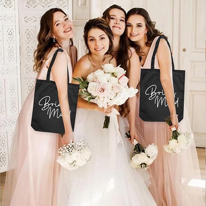 LADY & HOME 6pcs Bachelorette Party Tote Bag, Bride Bridesmaid Cotton Tote Bag for Wedding Gifts