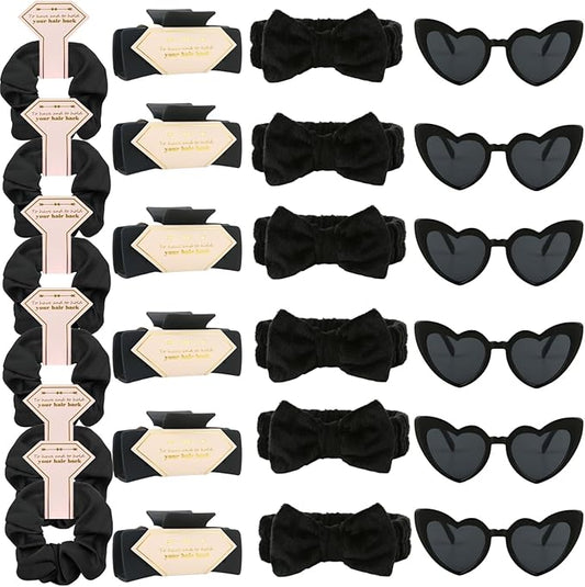 Bridesmaid Scrunchies Proposal Gifts square 4.1inch Bachelorette Hair Claws Clips Girls heart sunglasses headband gift for Wedding Party Favors (24, Black)