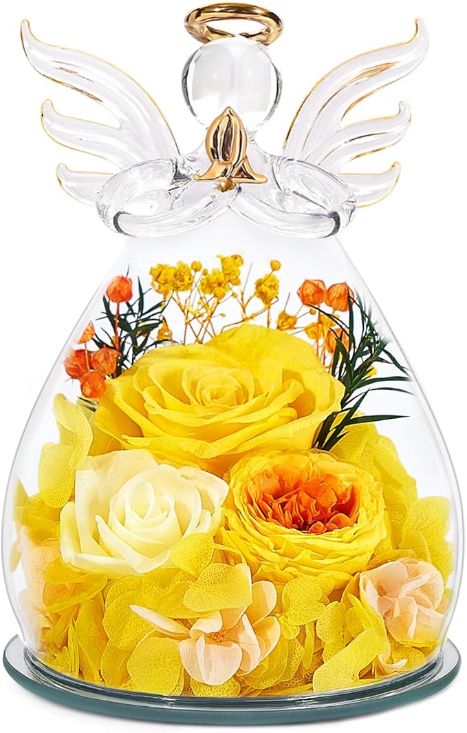 Birthday Gifts for Women Mom Preserved Rose in Glass Angel Figurines Fresh Flower for Delivery Forever Flowers Eternal Rose Valentines Day for Grandma Sister Wife Her from Daughter