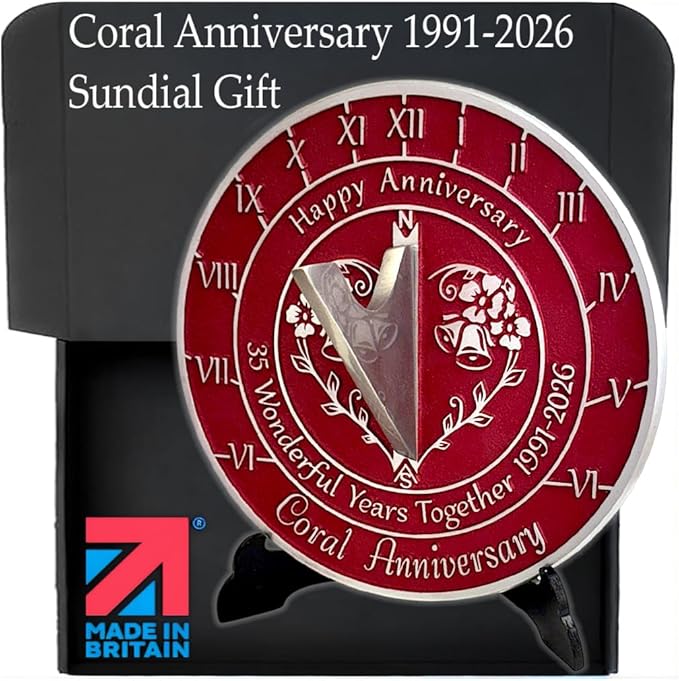 Anniversary Sundial Gift for 35th Coral Wedding Anniversary in 2026 - Recycled Metal Home Decor Or Garden Present Idea - Handmade in UK for Him, Her Parents Or Couples 35 Year Celebration