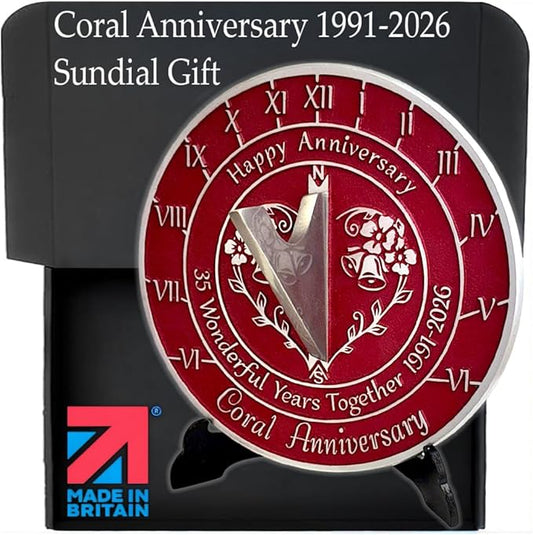 Anniversary Sundial Gift for 35th Coral Wedding Anniversary in 2026 - Recycled Metal Home Decor Or Garden Present Idea - Handmade in UK for Him, Her Parents Or Couples 35 Year Celebration