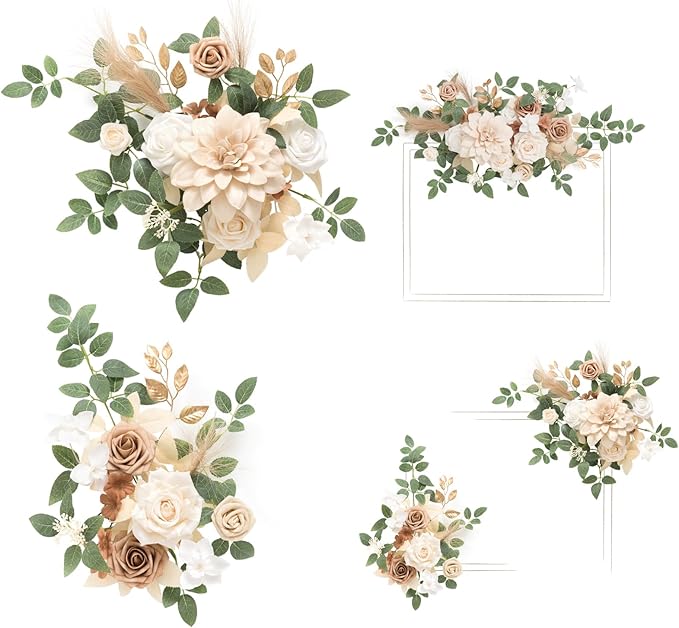 Ling's moment 2pcs Fall Wedding Artificial Floral Swags Welcome Sign Flowers Backdrop Garlands Brown for Ceremony Reception Door Wall Home Decorations Entryway Outdoor Board Table Decor