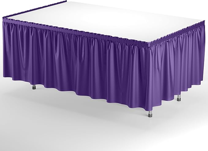 Exquisite Ruffle Table Skirt Purple 48 Pack 14 Ft Long Table Skirts for Rectangle Tables 6ft Plus or Round Tables Skirts with Adhesive Strip for Gender Reveal Decor & Happy Birthday Parties