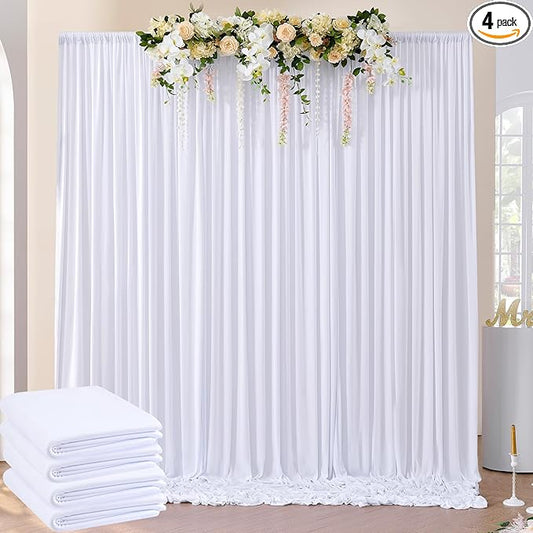20ft x 8ft Wrinkle Free White Backdrop Curtain for Weddings Parties, 4 Panels 5x10ft Soft Silky Polyester White Photo Backdrop Drapes Back Drop Cloth for Birthday Christmas Photography Background