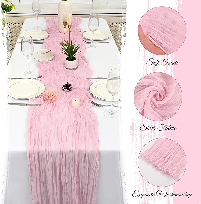 25 Pack Light Pink Cheesecloth Table Runner 17 x 108 Inch Fall Thanksgiving Boho Rustic Farmhouse Gauze Cheese Cloth Runner for Wedding Party Baby Shower Home Decor Holiday Decorations